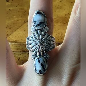 White Buffalo Turquoise Sterling Silver Statement Ring Size 7